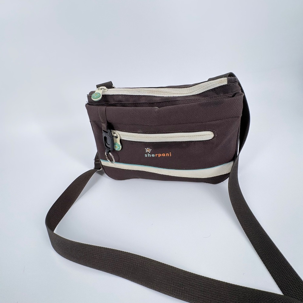 Sherpani Brown Canvas Crossbody Messenger Bag Organizer Floral Lining Adjustable